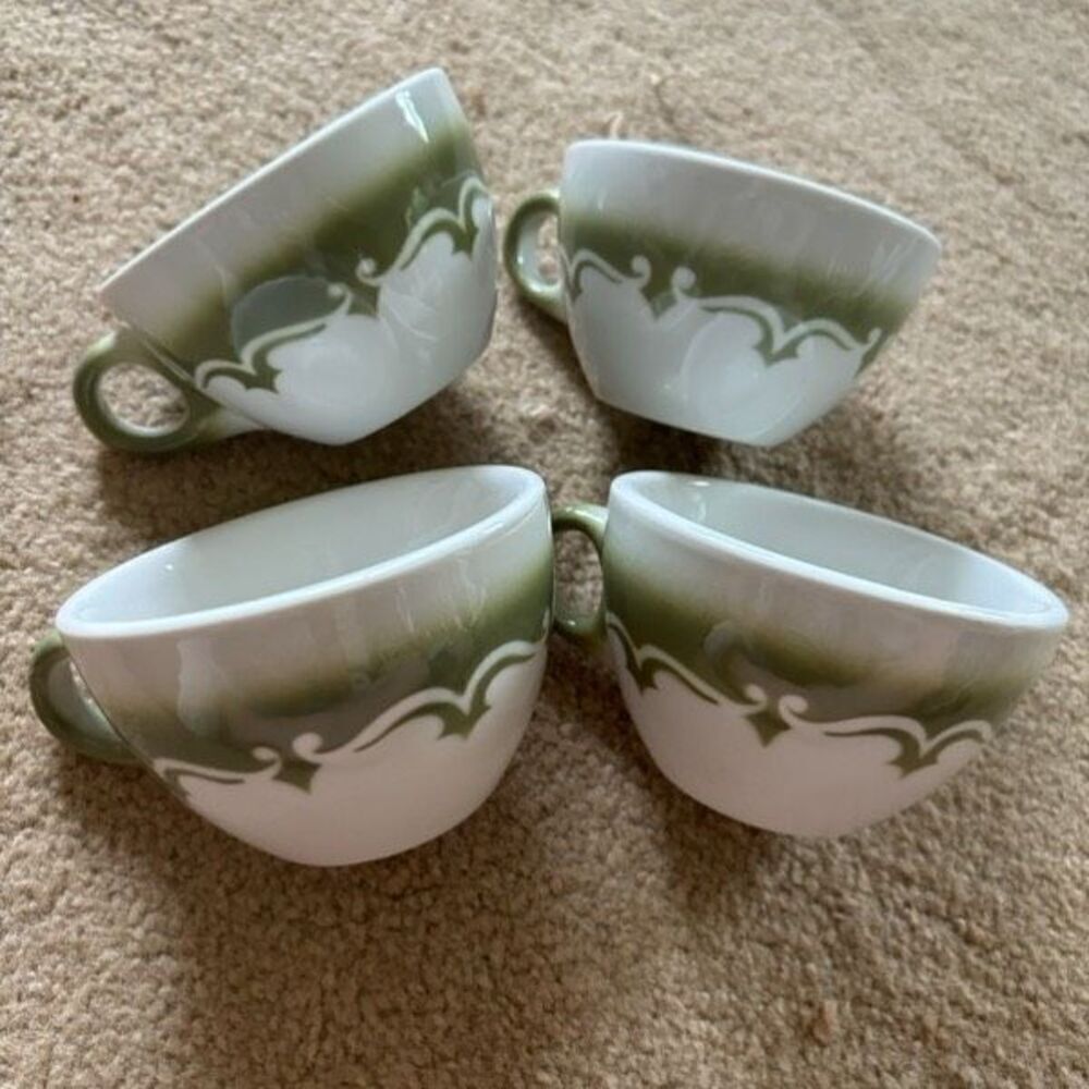 4 Jackson China Vintage Green & White Coffee Cups